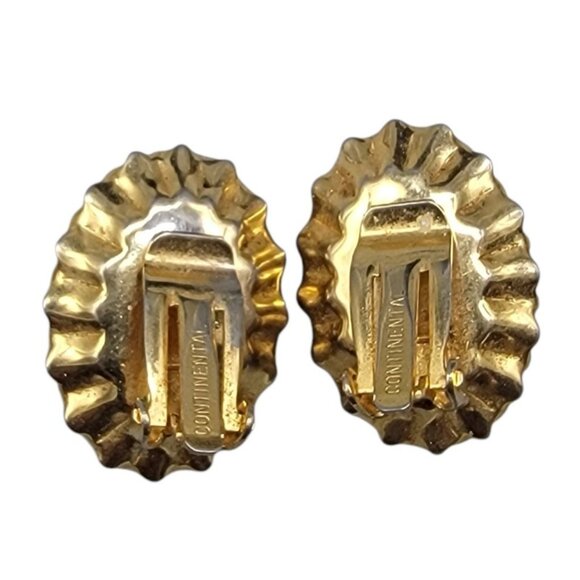Continental Vintage Gold Tone Mesh Clip On Earrings Oval Shaped Ladies Costume - Picture 4 of 7